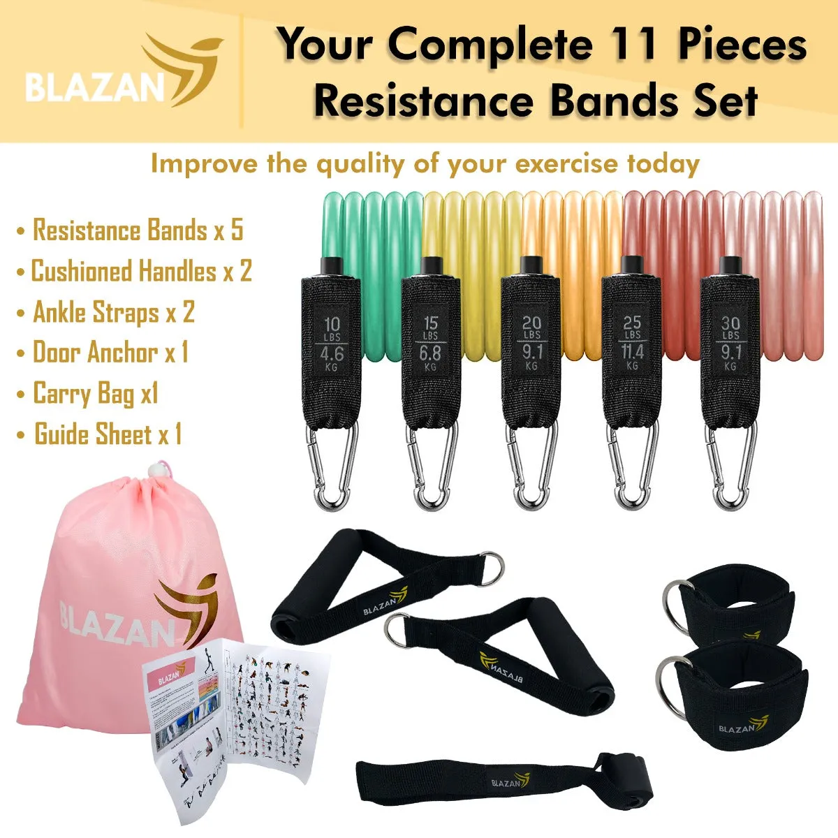 11 PC Resistance Bands Set