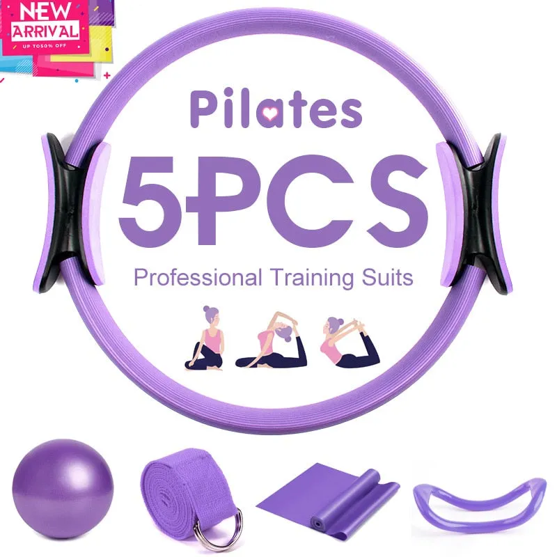 5PCS Yoga Ball Magic Ring Pilates Circle Exercise Equipment Workout Fitness Training Resistance Support Tool Stretch Band