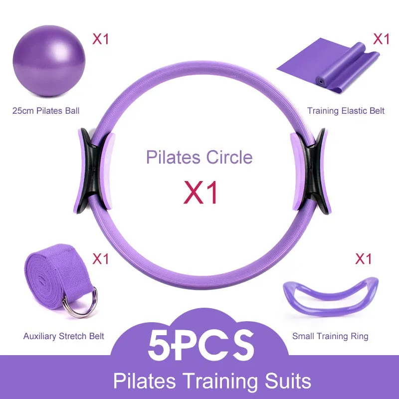 5PCS Yoga Ball Magic Ring Pilates Circle Exercise Equipment Workout Fitness Training Resistance Support Tool Stretch Band