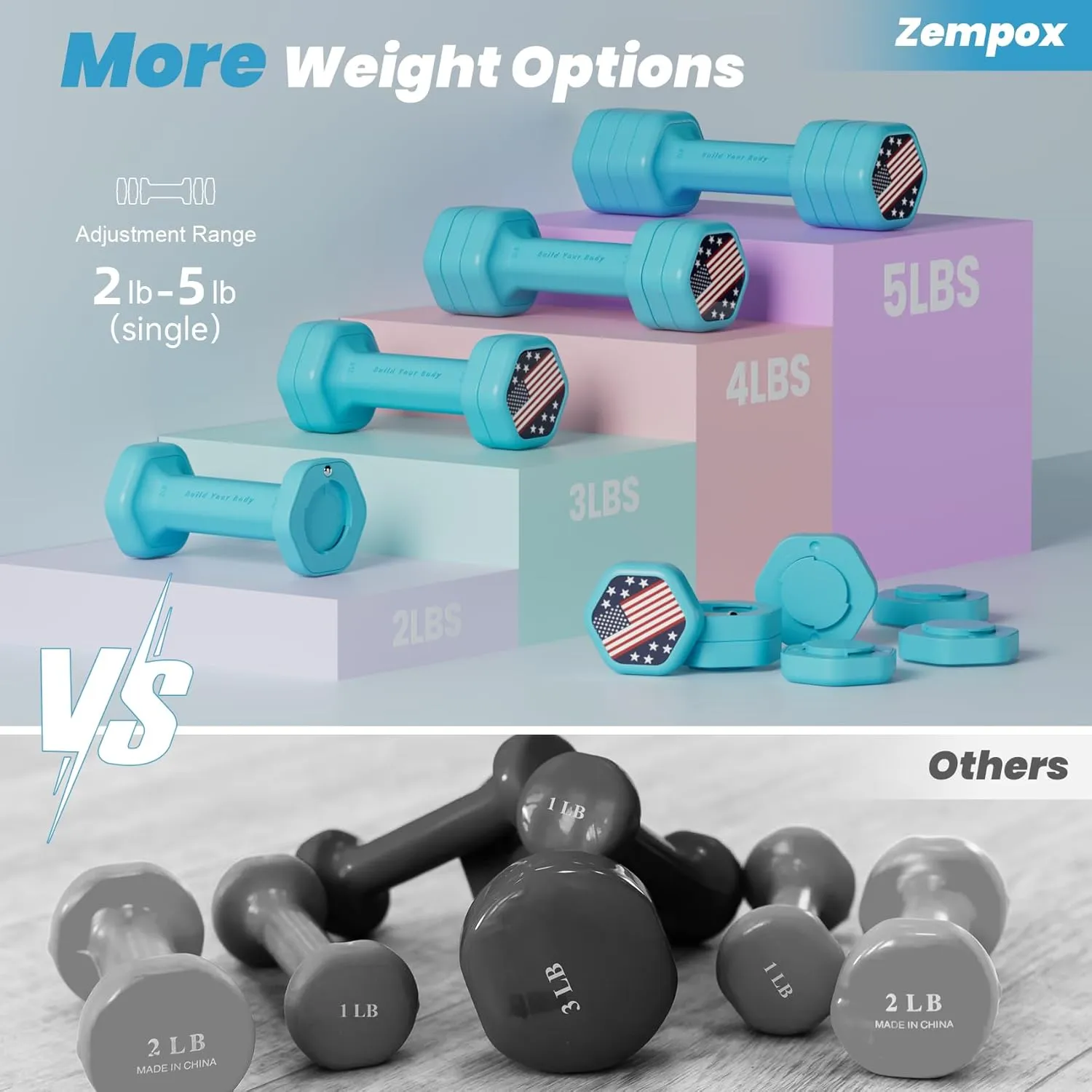 Adjustable Dumbbell Set of 2, 4 in 1 Hand Weights for Women at Home, 5 lb Weights Dumbbells set of 2, Each 2lb 3lb 4lb 5lb with TPU Soft Rubber Handle for Home Gym Exercise Training