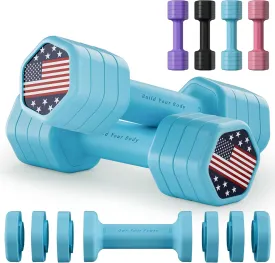 Adjustable Dumbbell Set of 2, 4 in 1 Hand Weights for Women at Home, 5 lb Weights Dumbbells set of 2, Each 2lb 3lb 4lb 5lb with TPU Soft Rubber Handle for Home Gym Exercise Training