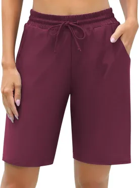 ALove Women's 9" Swim Shorts High Waisted Swim Board Shorts with Pockets UPF 50  Swimsuit Bottoms Built-in Brief