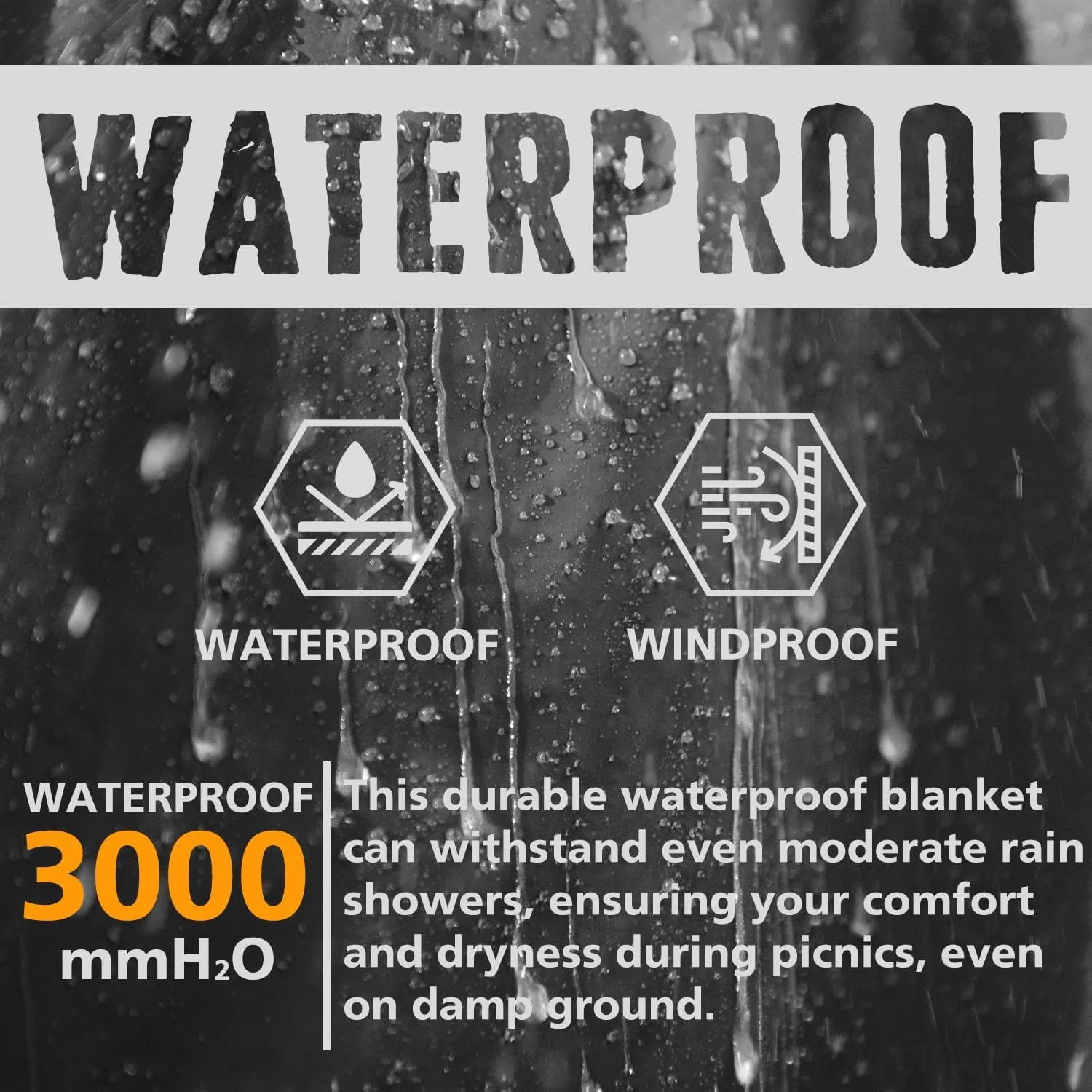 AlphaBeing Waterproof Outdoor Blanket with Merino Wool, Extra Thick Warm, Windproof, Packable Stadium Blankets for Cold Weather, Camping Gift, Pet, Car, Picnic, Concerts, 79" x 59", Black/Gray