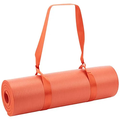 Amazon Basics 1.3 cm Thick Yoga Mat 6 Piece Set, Coral Red
