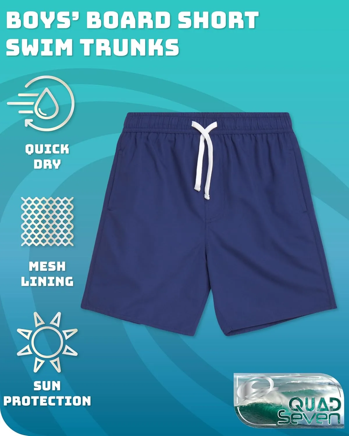 Boys Swim Trunks - 2 Pack Basic Quick Dry Boys Board Shorts Bathing Suit Kids Swimwear with Pockets (Sizes: 8-18)