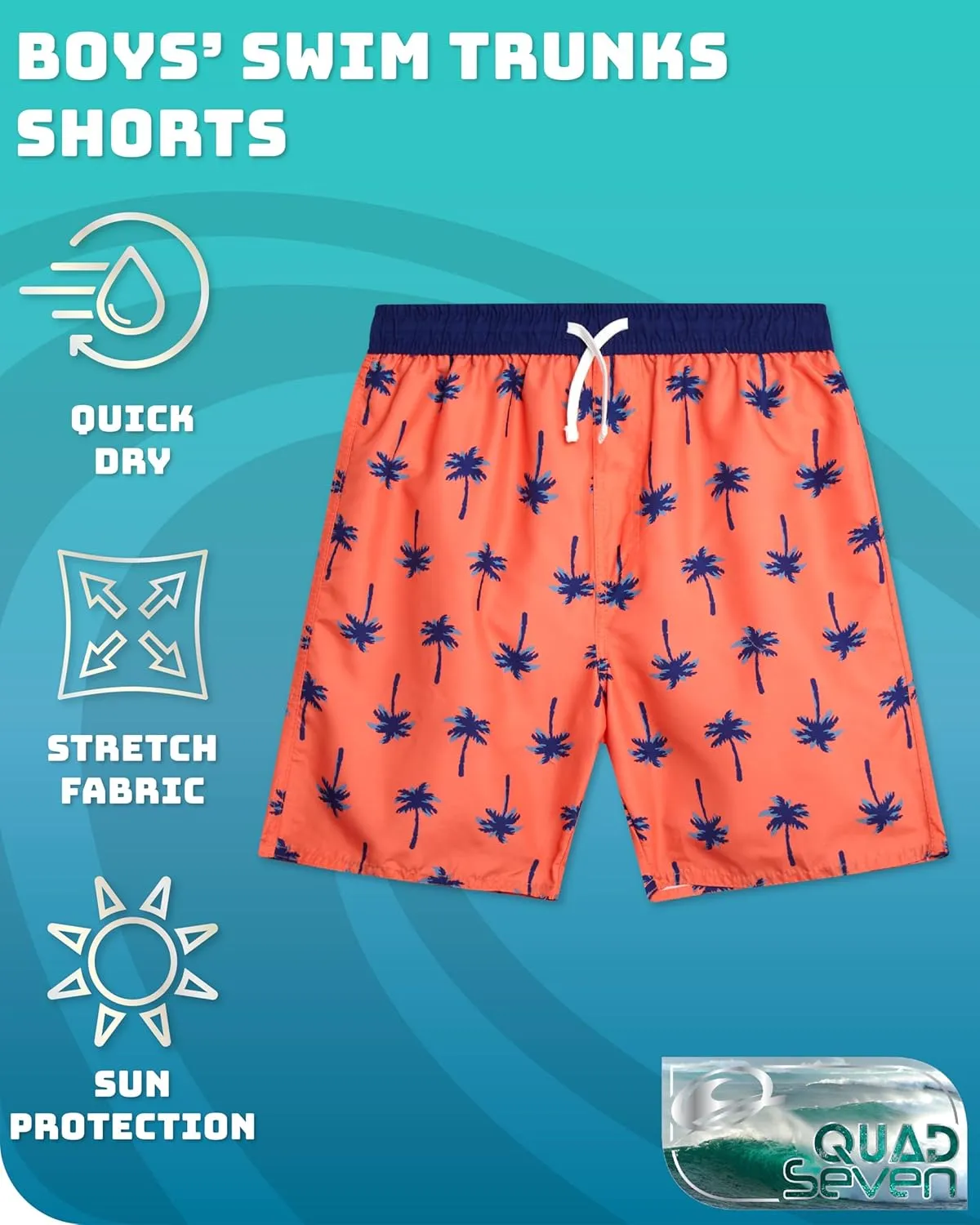Boys Swim Trunks - 2 Pack Quick Dry Printed Boys Board Shorts Bathing Suit Kids Swimwear with Pockets (Size:8-18)