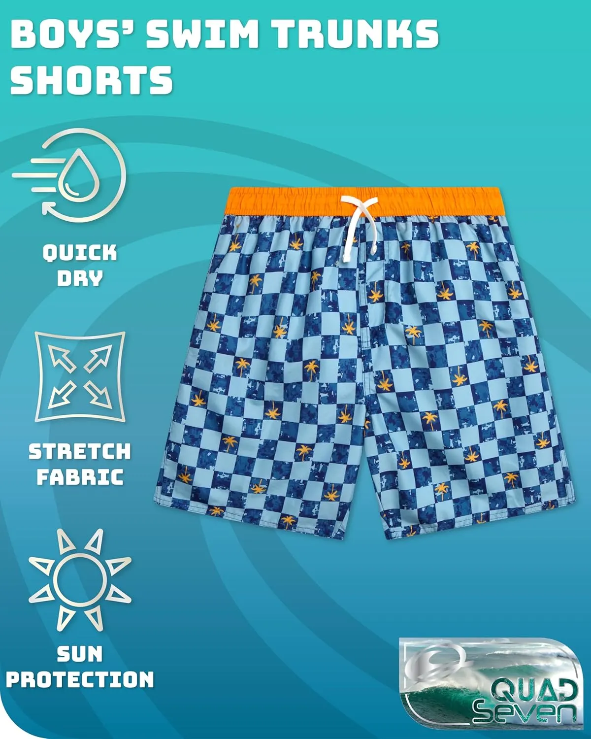 Boys Swim Trunks - 2 Pack Quick Dry Printed Boys Board Shorts Bathing Suit Kids Swimwear with Pockets (Size:8-18)