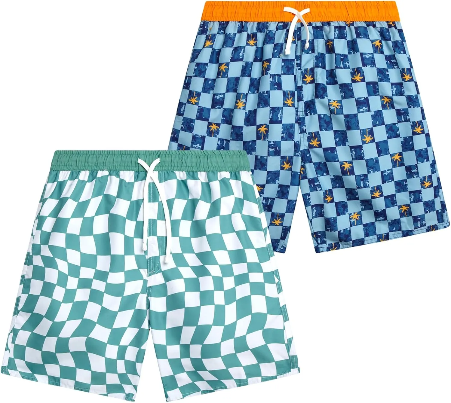 Boys Swim Trunks - 2 Pack Quick Dry Printed Boys Board Shorts Bathing Suit Kids Swimwear with Pockets (Size:8-18)