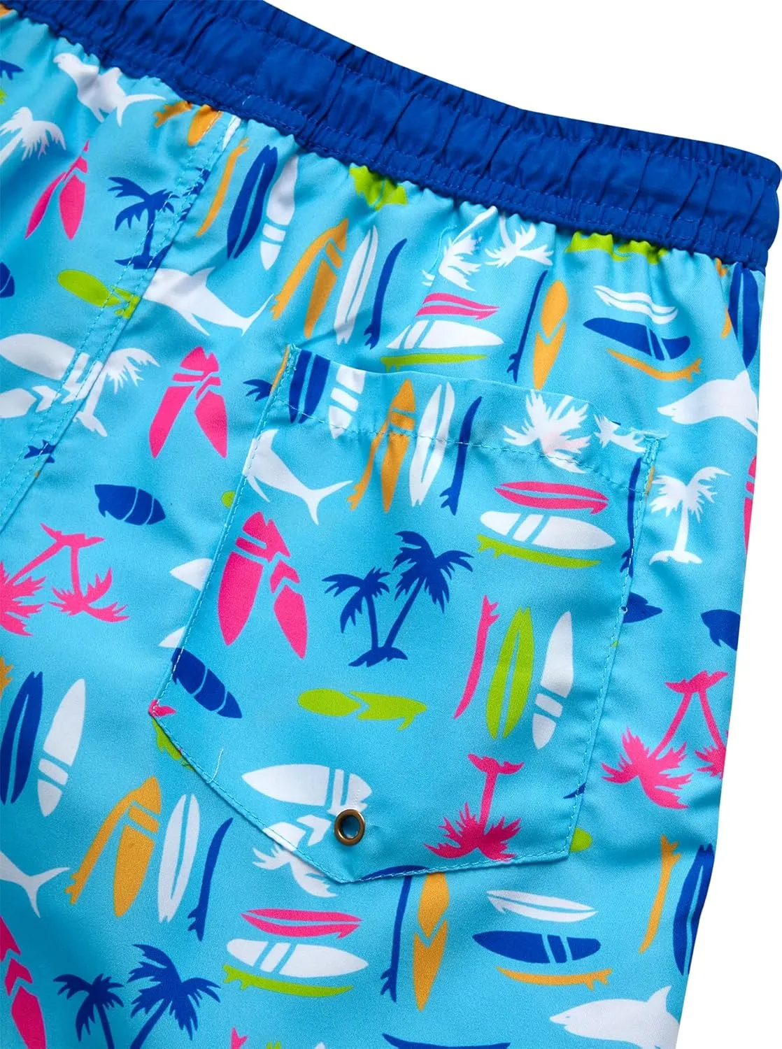 Boys Swim Trunks - 2 Pack Quick Dry Printed Boys Board Shorts Bathing Suit Kids Swimwear with Pockets (Size:8-18)