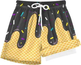 Boys Swim Trunks with Compression Liner Quick Dry Board Shorts with Boxer Brief Bathing Suit 4-14 Years