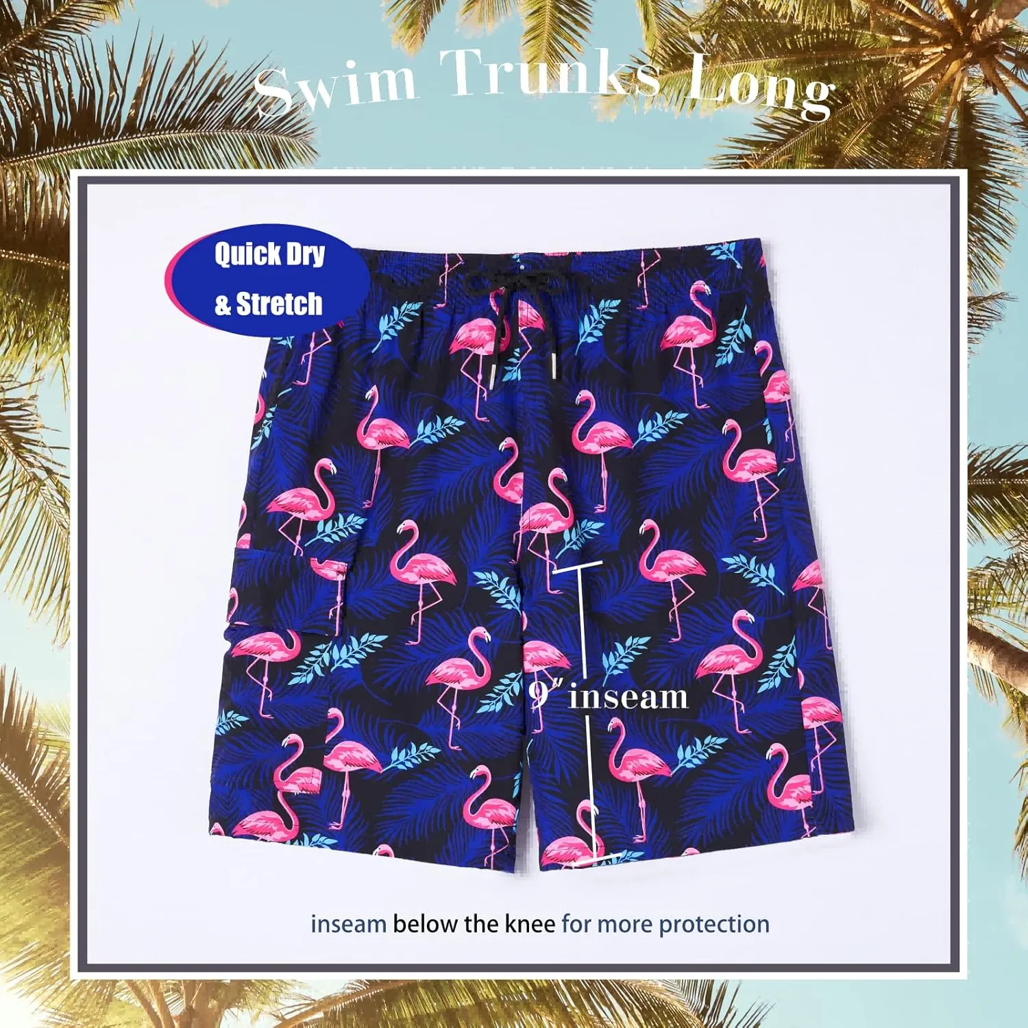 BRISIRA Mens Swim Trunks 9 Inch Inseam Board Shorts with Compression Liner Swimsuit Bathing Suit Quick Dry Cargo Pocket