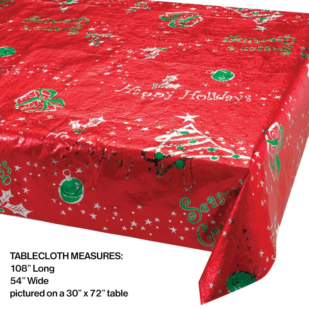 Bulk Metallic Printed Christmas Plastic Table Covers (6 per Case)