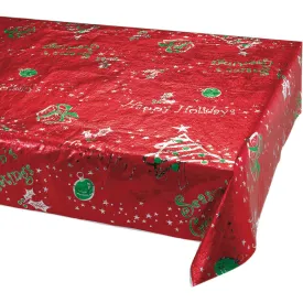 Bulk Metallic Printed Christmas Plastic Table Covers (6 per Case)