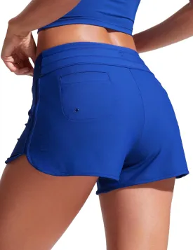 CRZ YOGA Womens 3'' Swim Board Shorts High Waisted Quick Dry Beach Swimwear Bottoms Bathing Trunks with Liner