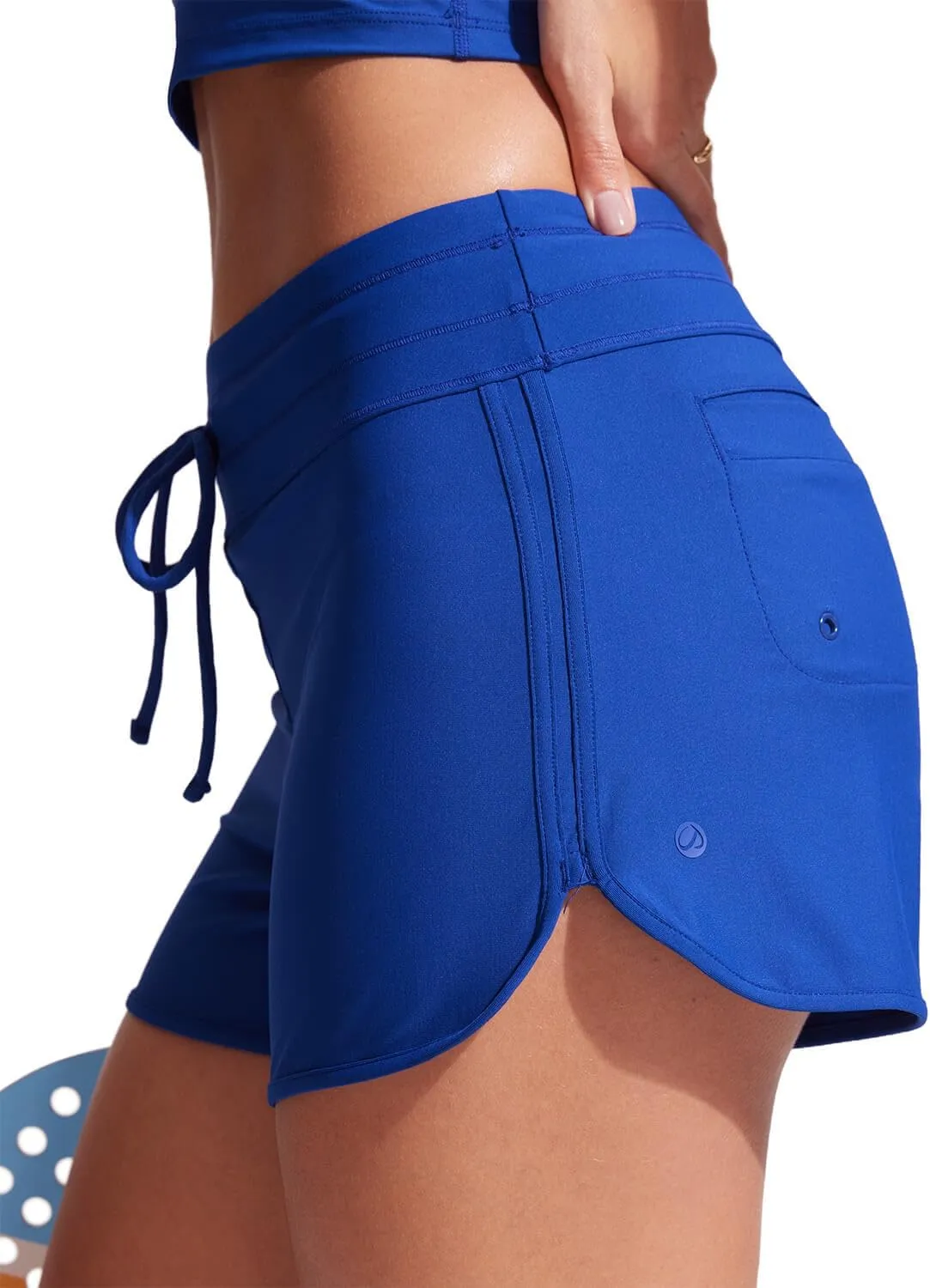 CRZ YOGA Womens 3'' Swim Board Shorts High Waisted Quick Dry Beach Swimwear Bottoms Bathing Trunks with Liner
