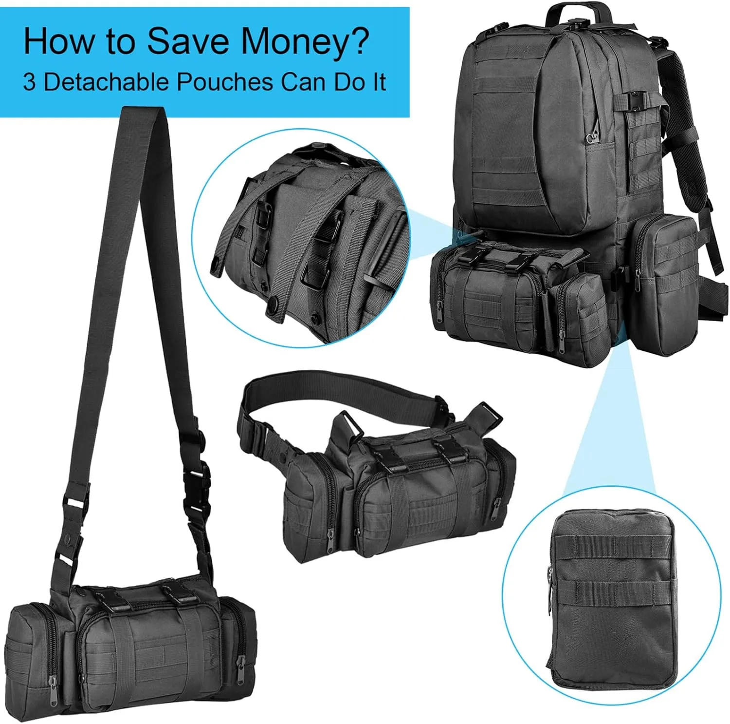 CVLIFE Tactical Backpack Military Army Rucksack 60L Large Assault Pack Detachable Molle Bag