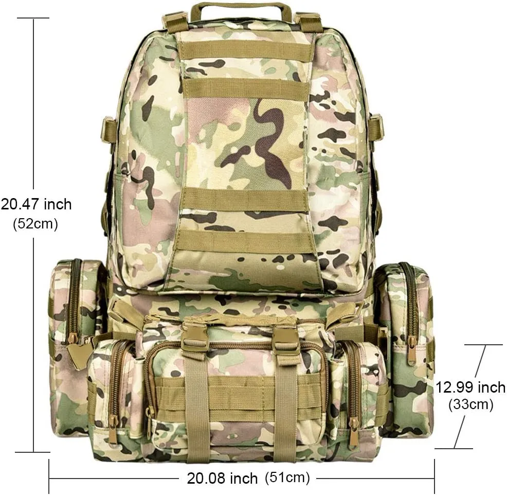 CVLIFE Tactical Backpack Military Army Rucksack 60L Large Assault Pack Detachable Molle Bag