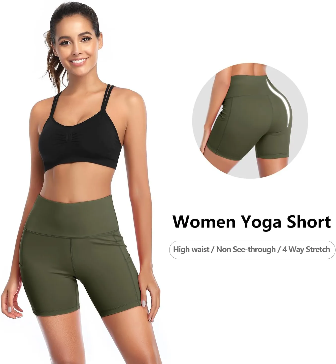 DAYOUNG Women Yoga Shorts High Waist Tummy Control Workout Biker Running Athletic Compression Short with Pockets