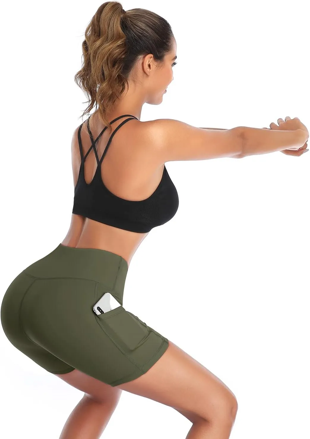DAYOUNG Women Yoga Shorts High Waist Tummy Control Workout Biker Running Athletic Compression Short with Pockets
