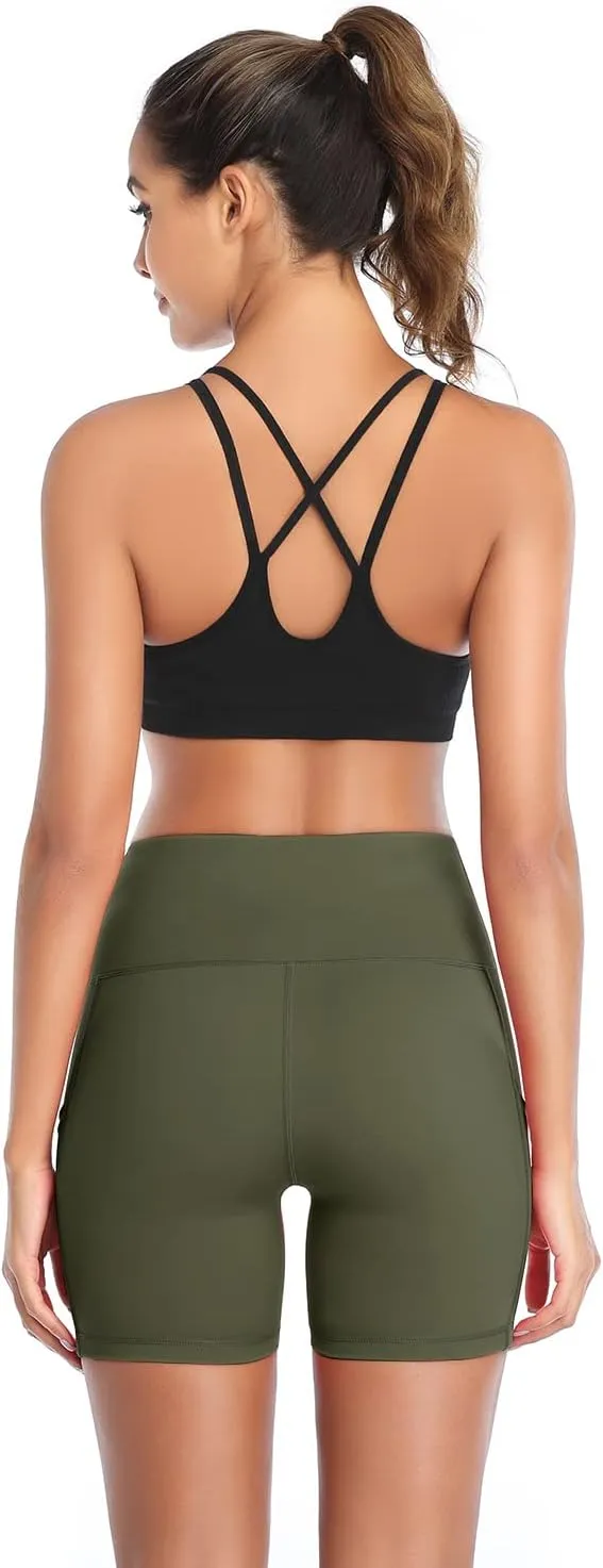 DAYOUNG Women Yoga Shorts High Waist Tummy Control Workout Biker Running Athletic Compression Short with Pockets