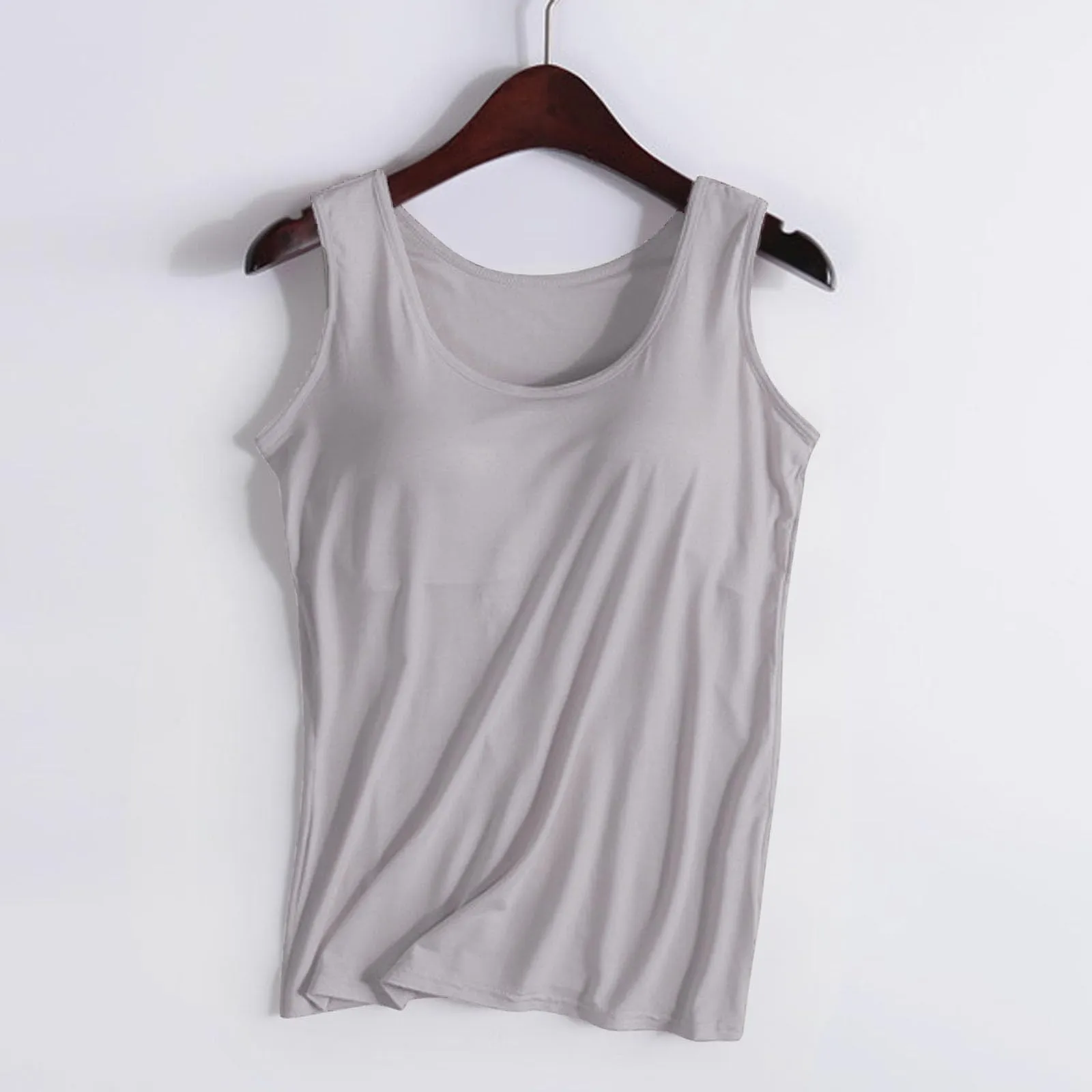 Deals of The Day Clearance Prime Sale, Exercise Tank Tops for Women, Tube Tops for Women with Built in Bra Women's Organic Cotton Camisole Tank Top with Built-in Shelf Bra B-Gray