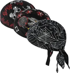 DOCILA 3 Pcs Do Rags for Men Skull Cap Bandana Hat Breathable Helmet Linner Beanie