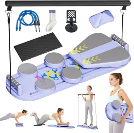 Foldable Pilates Reformer Set - Portable Pilates Board & Machine for Home Workout - Womens Pilates Equipment & Core Trainer