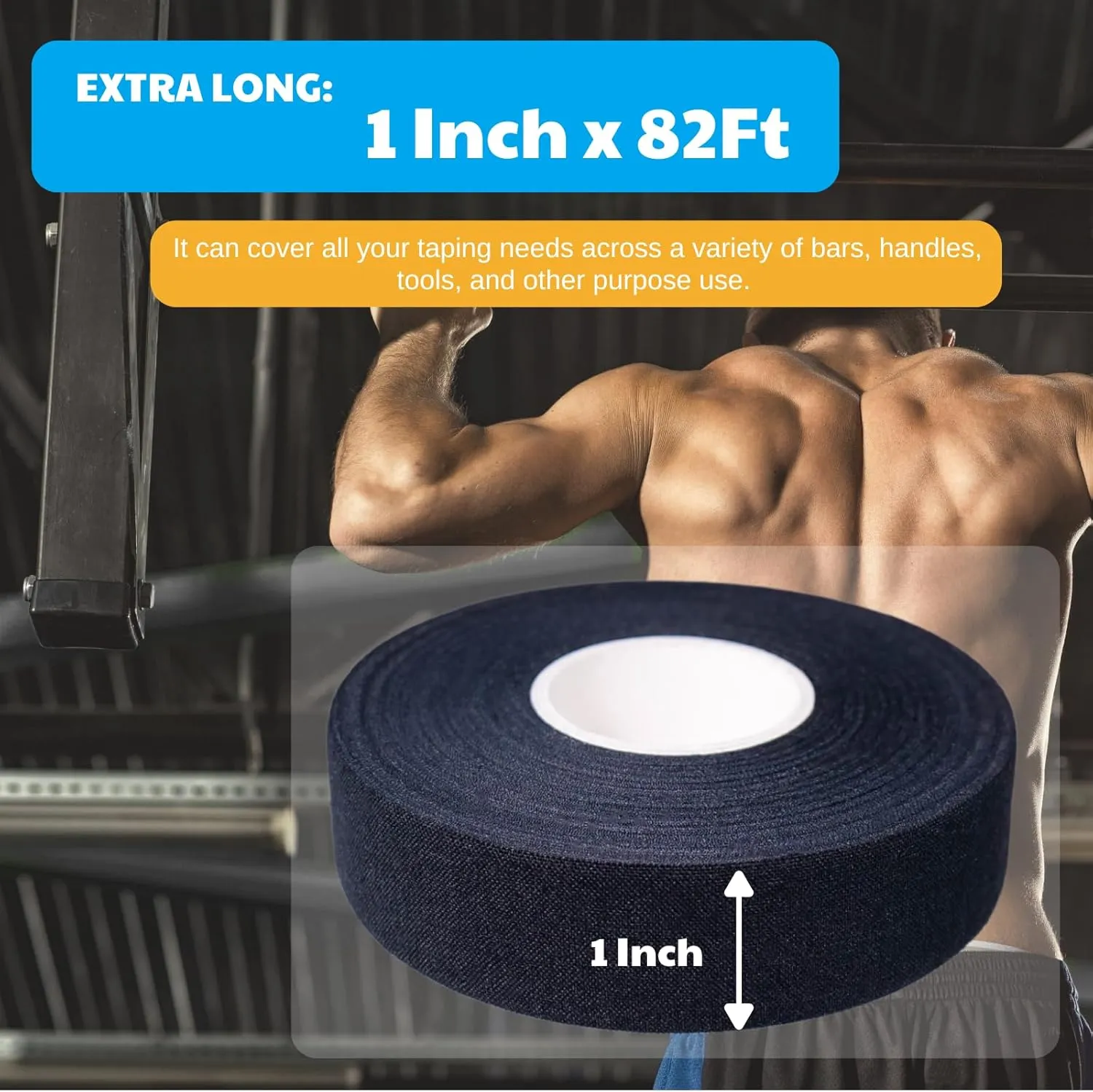 Grip Tape - Multipurpose Cloth Grip Tape for Pull Up Bars, Barbells, Dumbbells, Sports, Tools, Handles, Bats, Rackets, Yard Tools, Wire Wrap, Knife Grip, 1 Inch x 82 Feet