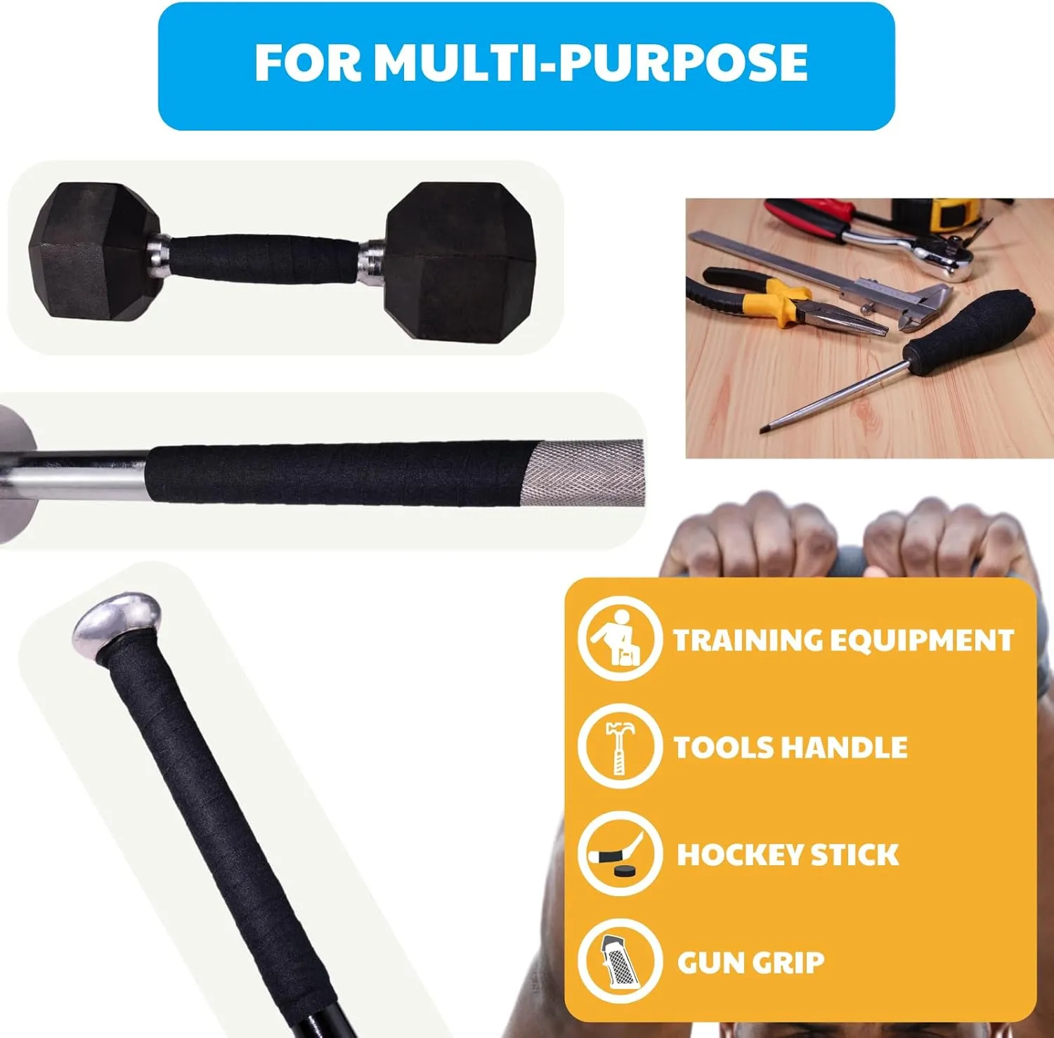Grip Tape - Multipurpose Cloth Grip Tape for Pull Up Bars, Barbells, Dumbbells, Sports, Tools, Handles, Bats, Rackets, Yard Tools, Wire Wrap, Knife Grip, 1 Inch x 82 Feet