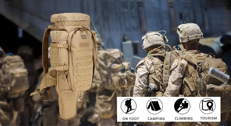 Hot-selling! Prepper 60L  Outdoor Waterproof Military Tactical Backpack with Rifle Pouch Hunting Shooting Camping Trekking Hiking Traveling