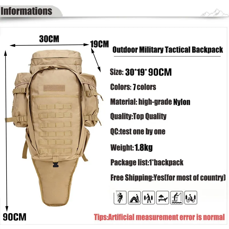 Hot-selling! Prepper 60L  Outdoor Waterproof Military Tactical Backpack with Rifle Pouch Hunting Shooting Camping Trekking Hiking Traveling