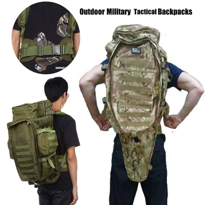 Hot-selling! Prepper 60L  Outdoor Waterproof Military Tactical Backpack with Rifle Pouch Hunting Shooting Camping Trekking Hiking Traveling