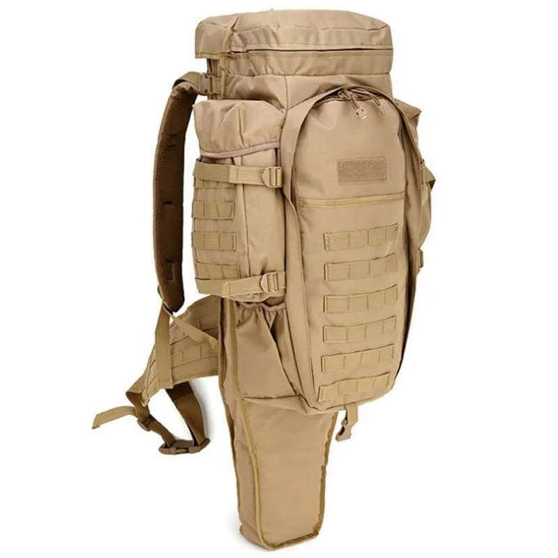 Hot-selling! Prepper 60L  Outdoor Waterproof Military Tactical Backpack with Rifle Pouch Hunting Shooting Camping Trekking Hiking Traveling