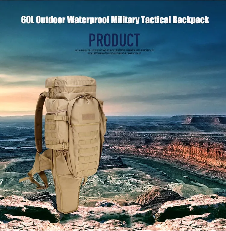 Hot-selling! Prepper 60L  Outdoor Waterproof Military Tactical Backpack with Rifle Pouch Hunting Shooting Camping Trekking Hiking Traveling