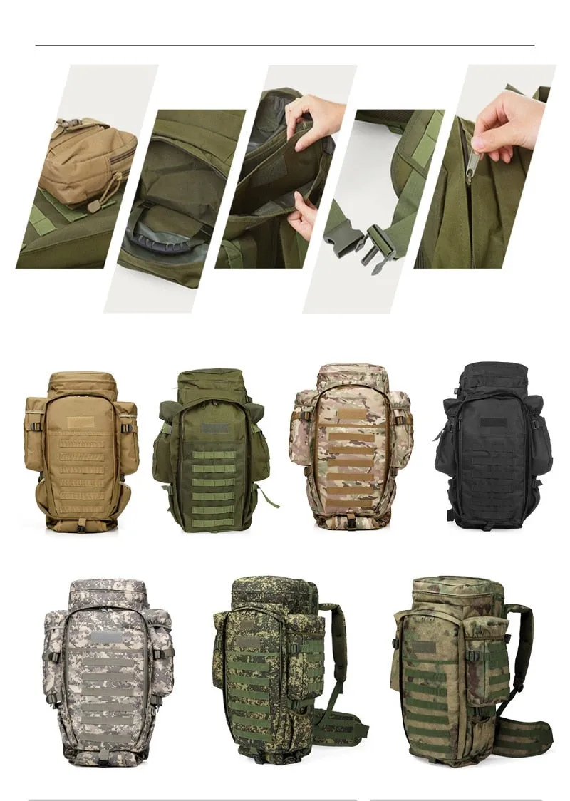 Hot-selling! Prepper 60L  Outdoor Waterproof Military Tactical Backpack with Rifle Pouch Hunting Shooting Camping Trekking Hiking Traveling
