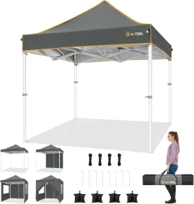 Hoteel 6.6 x 6.6 Pop up Canopy,Easy Up Heavy Duty Canopy with 4 Sidewalls,Upgrade Hexagonal Tube UPF50  1500mm Waterproof,Outdoor Canopy Tent with Carry Bag for Commercial Events,Beach,Camping,Grey
