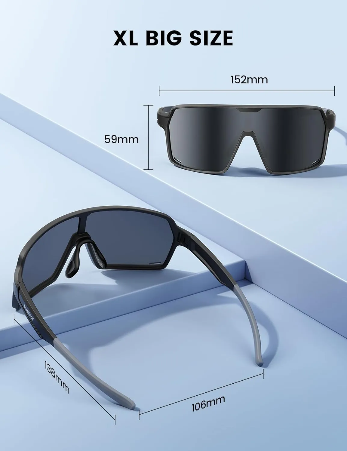 Lamicall XL Size Polarized Sports Sunglasses for Men Women, Large UV400 Protection Sun Glasses, Running Cycling Baseball