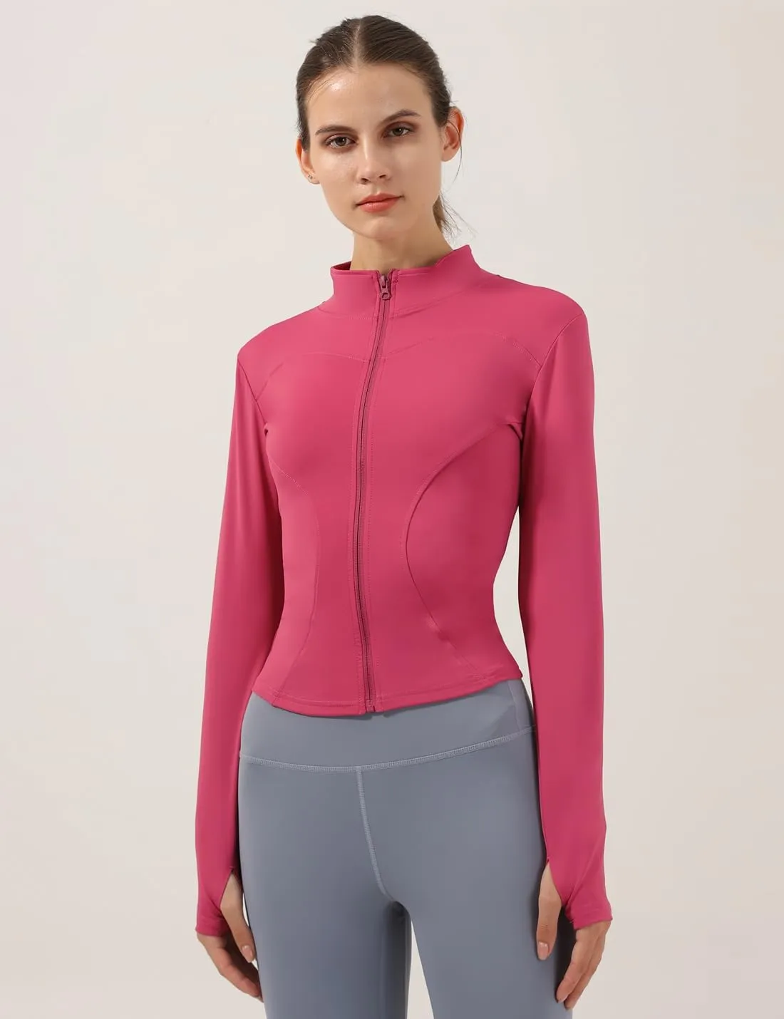 Locachy Women's Lightweight Stretchy Workout Full Zip Running Track Jacket with Thumb Holes