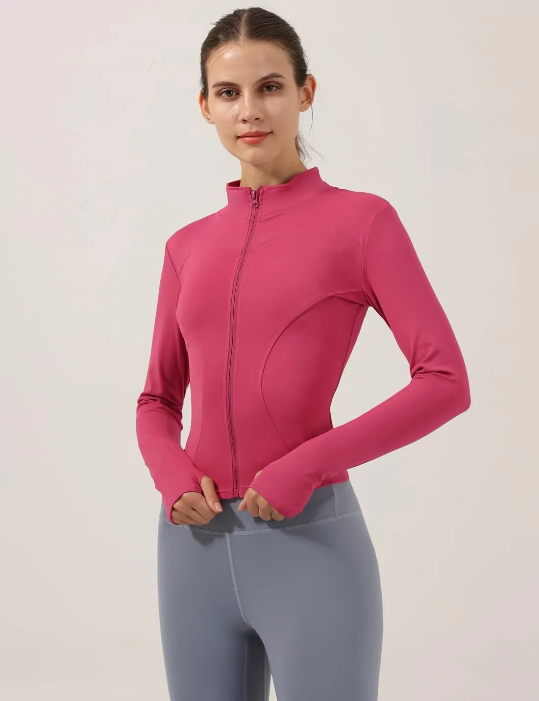 Locachy Women's Lightweight Stretchy Workout Full Zip Running Track Jacket with Thumb Holes