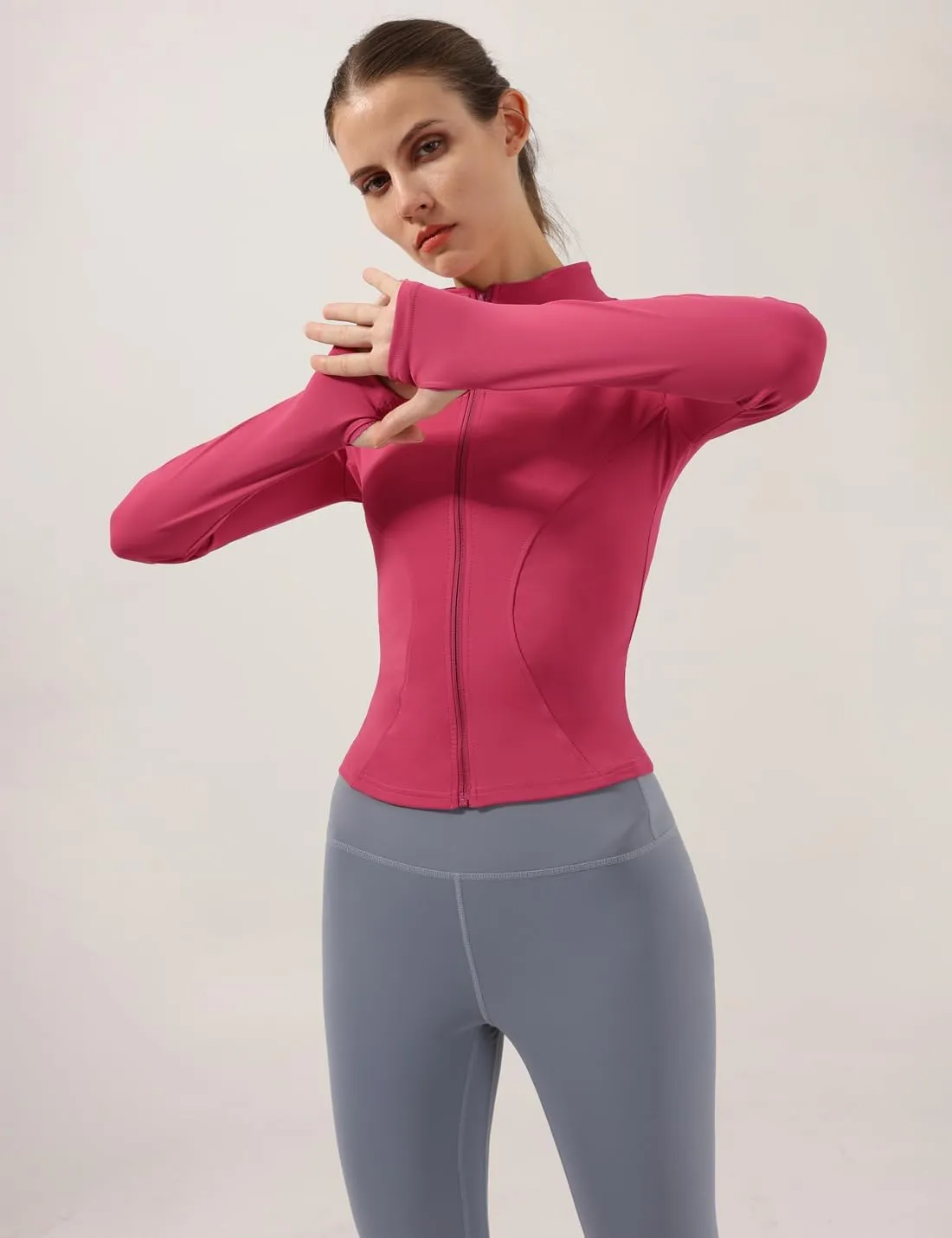 Locachy Women's Lightweight Stretchy Workout Full Zip Running Track Jacket with Thumb Holes