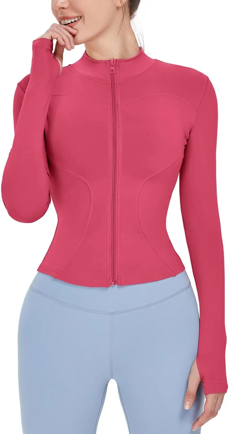 Locachy Women's Lightweight Stretchy Workout Full Zip Running Track Jacket with Thumb Holes