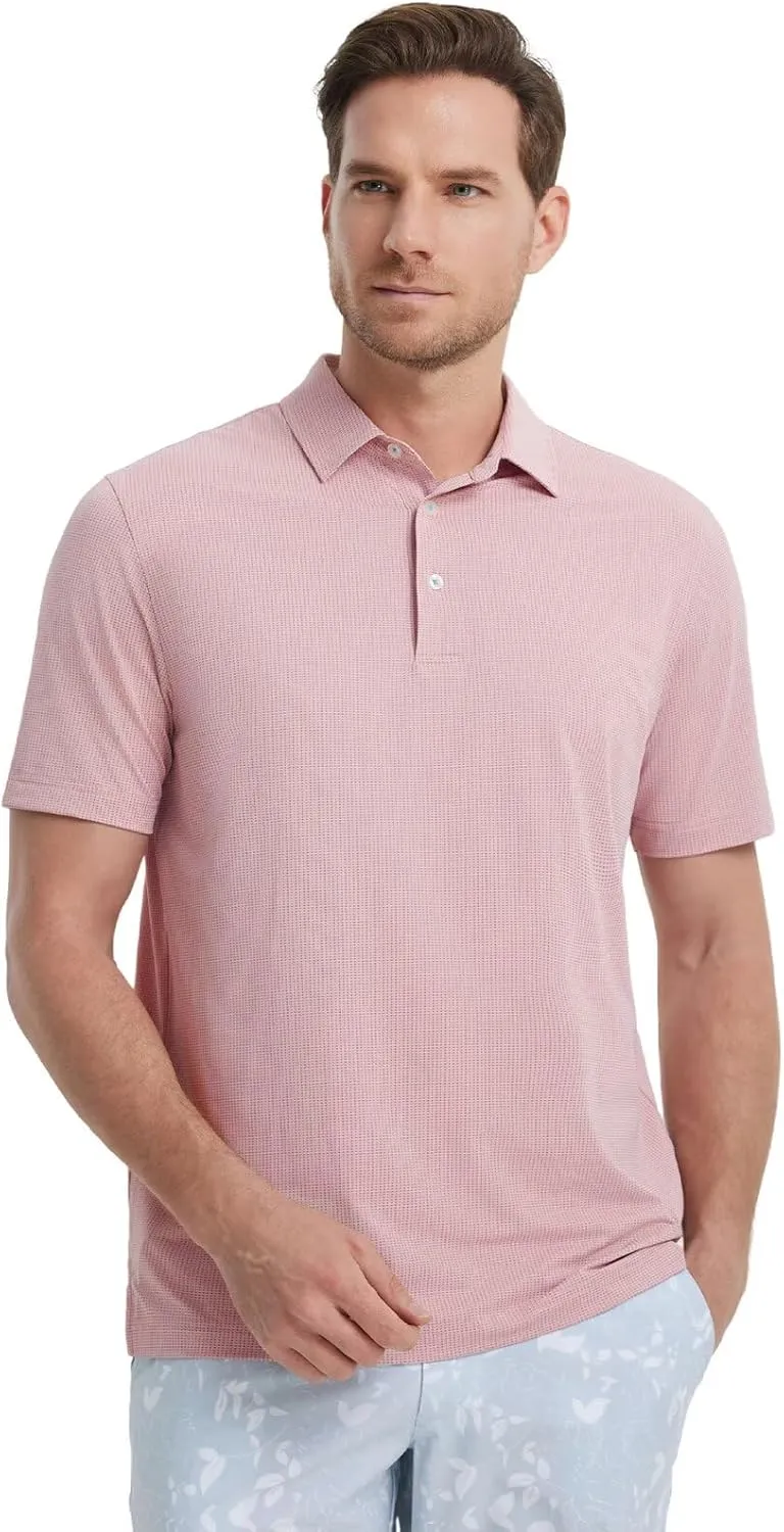 M MAELREG Mens Polo Shirts Short Sleeve Quick Dry Moisture Wicking Athletic Performance Jacquard Collared Golf Shirt for Men