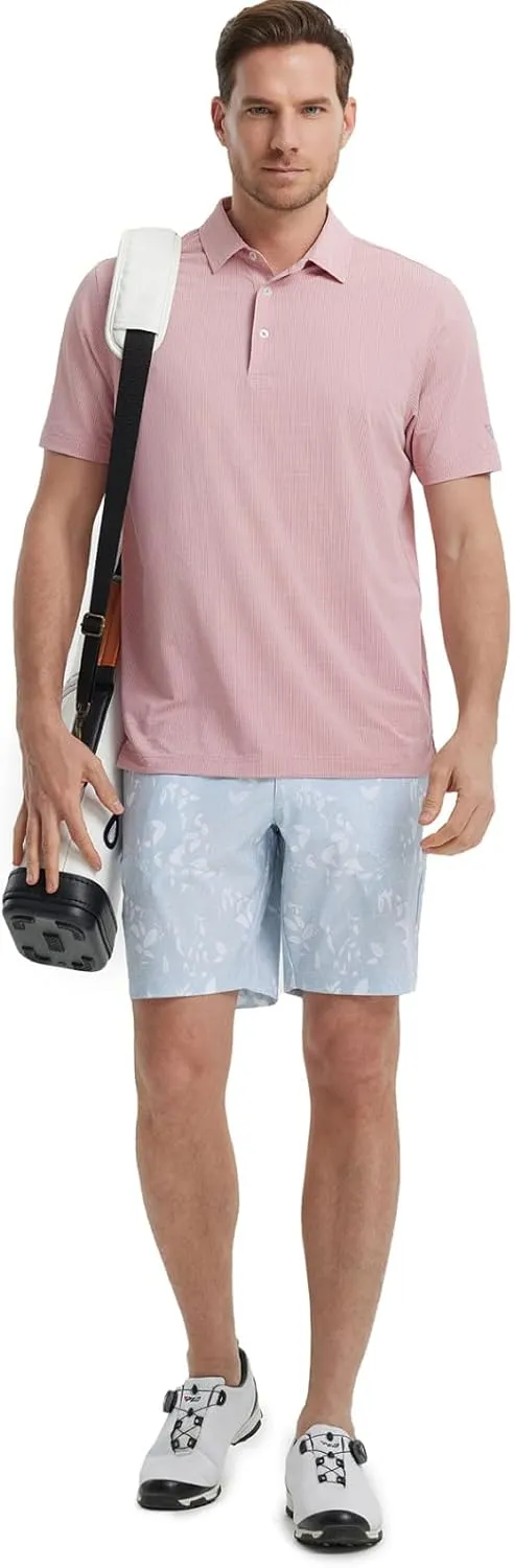 M MAELREG Mens Polo Shirts Short Sleeve Quick Dry Moisture Wicking Athletic Performance Jacquard Collared Golf Shirt for Men