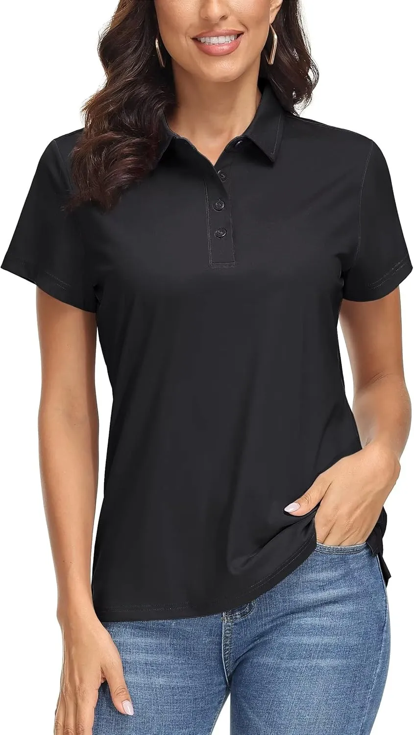 MAGCOMSEN Women's Polo Shirts UPF 50  Sun Protection 4 Buttons Casual Work Quick Dry Short Sleeve Collared Golf Shirt