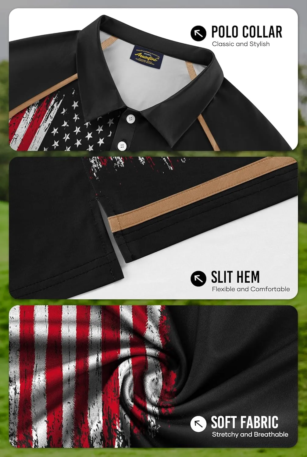 Mainfini Men's Short Sleeve Golf Shirt 1776 USA Flag Graphic Button Polo Shirt (S-3XL)