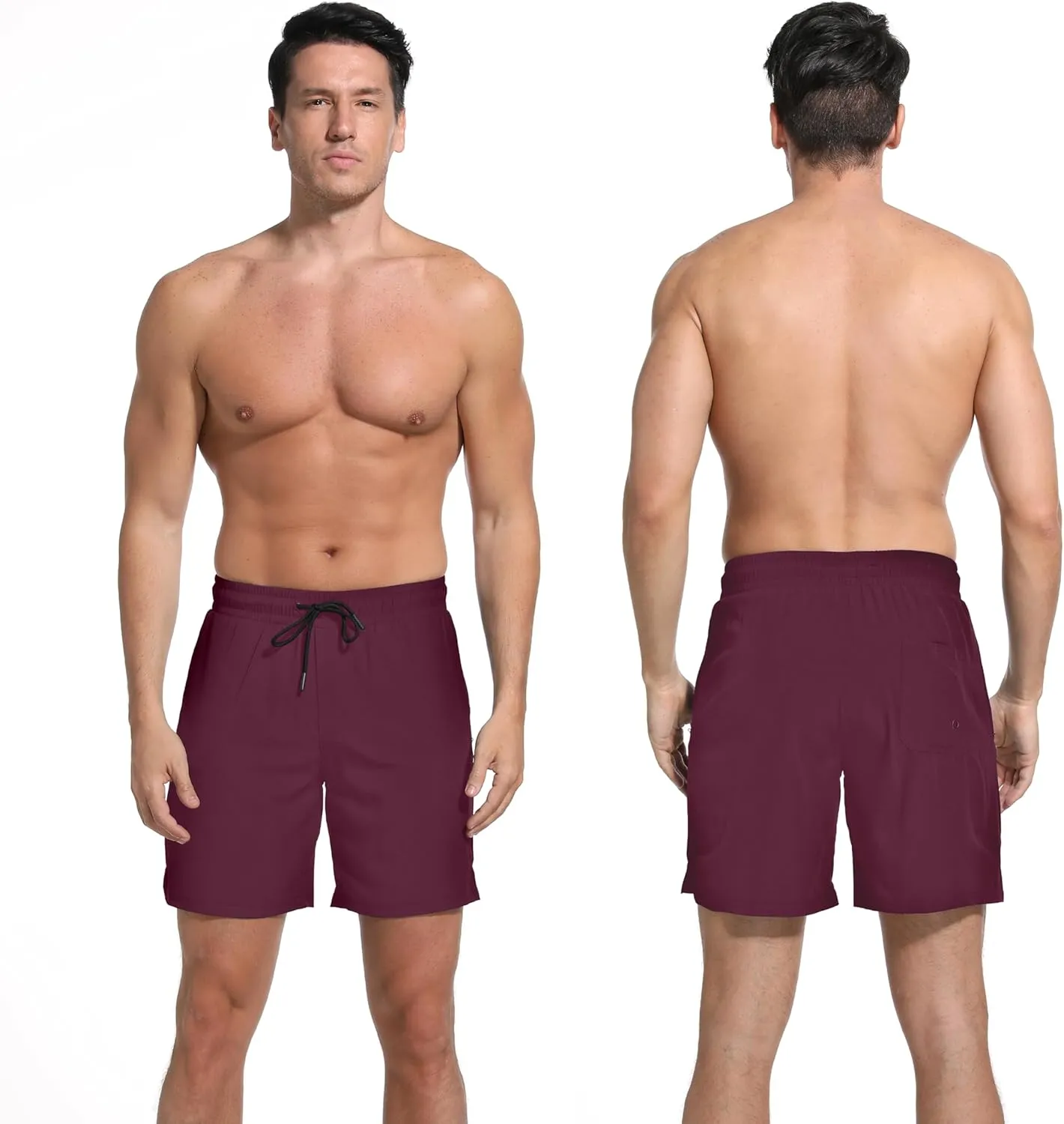 Men Swim Trunks with Compresssion Liner 7 Inch Inseam Board Shorts 2-in-1 Bathing Suit with Zipper Pockets