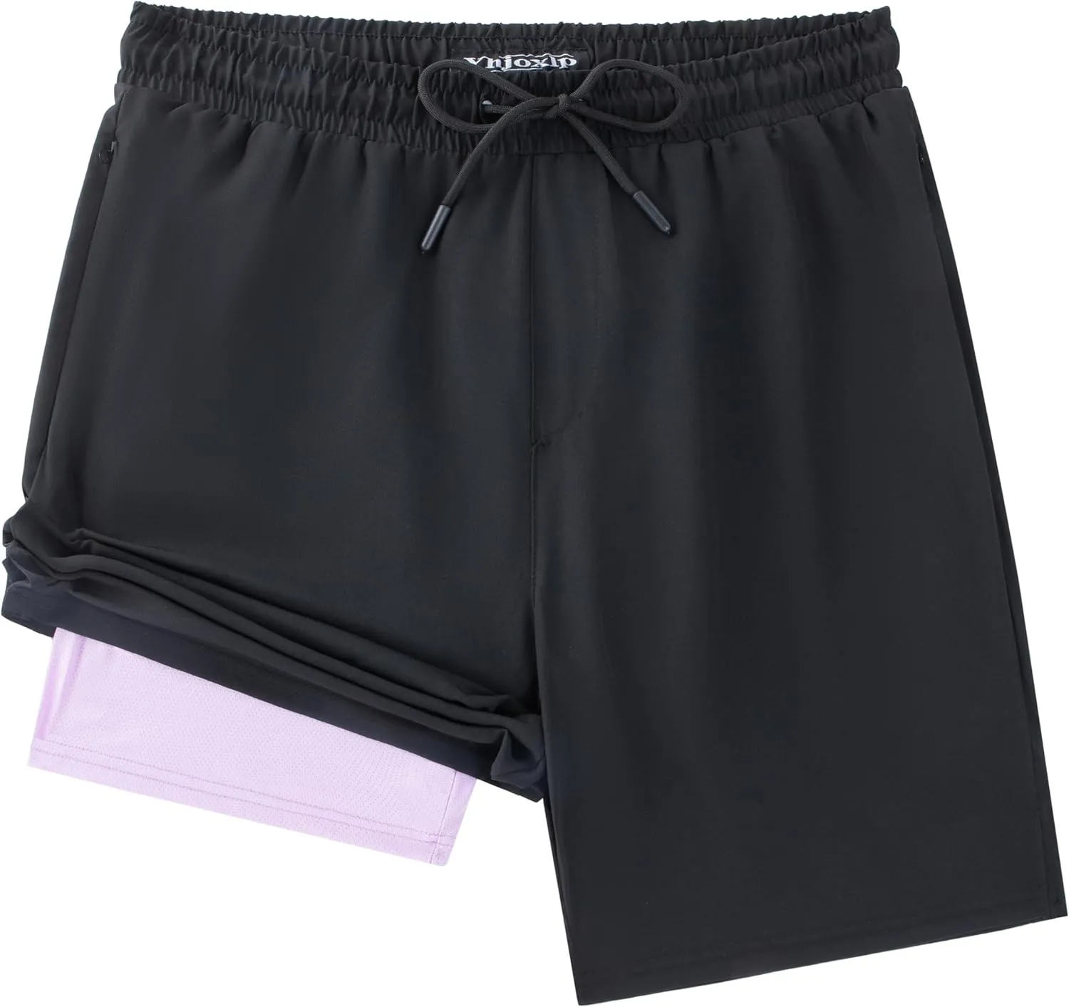 Men Swim Trunks with Compresssion Liner 7 Inch Inseam Board Shorts 2-in-1 Bathing Suit with Zipper Pockets