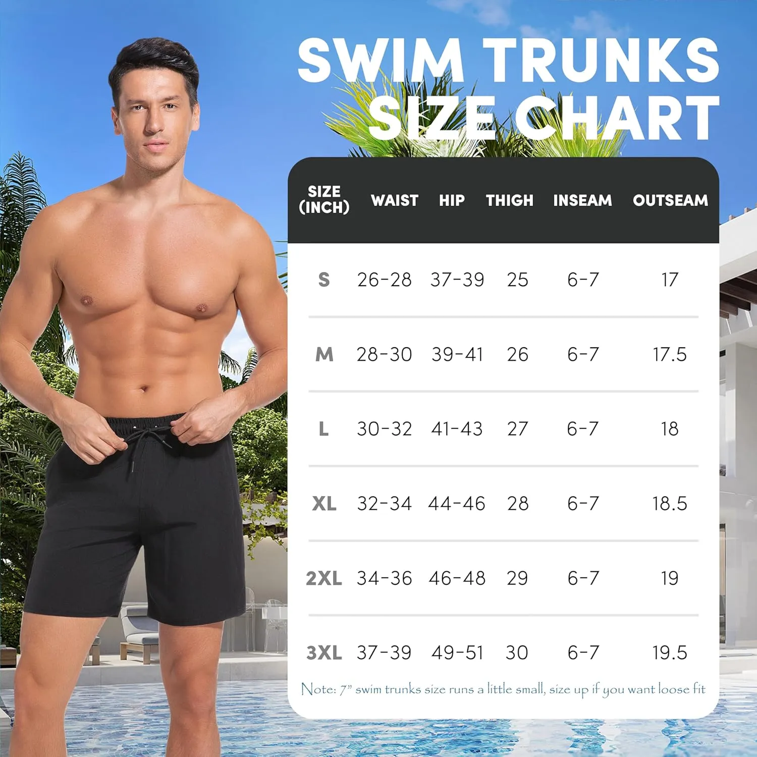 Men Swim Trunks with Compresssion Liner 7 Inch Inseam Board Shorts 2-in-1 Bathing Suit with Zipper Pockets