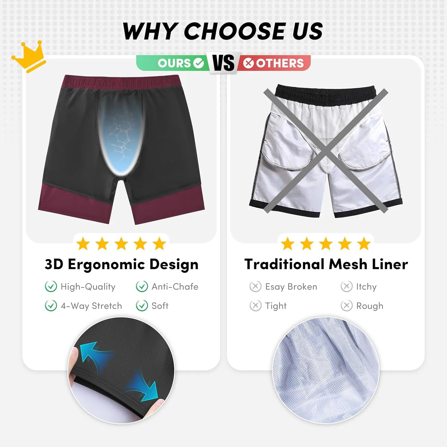 Men Swim Trunks with Compresssion Liner 7 Inch Inseam Board Shorts 2-in-1 Bathing Suit with Zipper Pockets