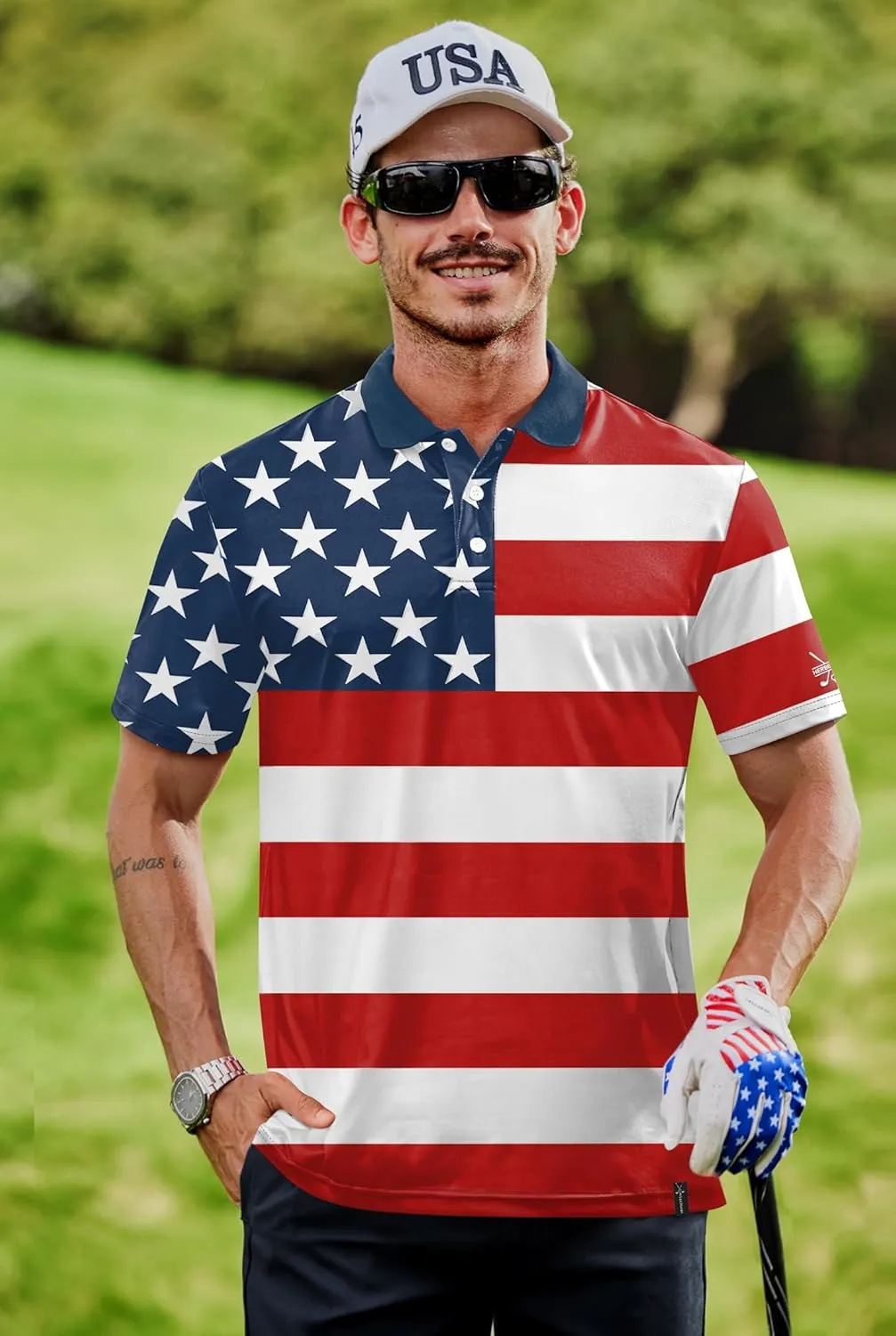 Men's Golf Polo Moisture Wicking Performance Print Summer Casual Shirts (S-XXL)